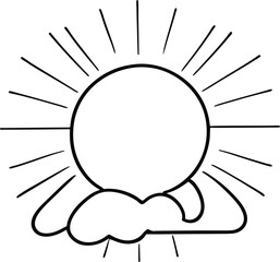 Sun icon black outline drawing or doodle logo sunlight sign symbol weather clouds element cartoon style vector illustration