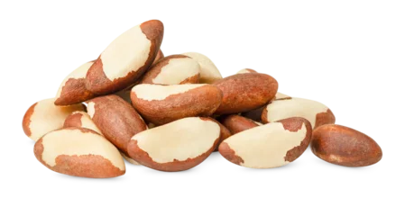 Foto auf Acrylglas Brasilien heap of brazil nuts on a white isolated background