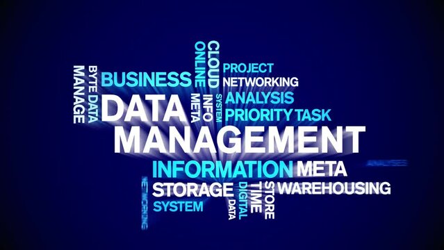 4k Data Management Animated Tag Word Cloud;Text Design big data Animation typography seamless loop.