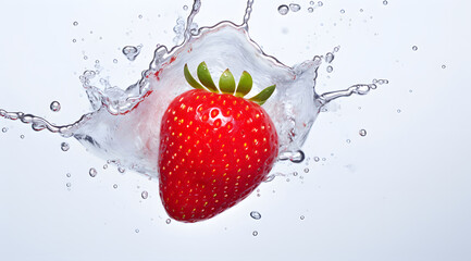 Close up strawberry in water white background