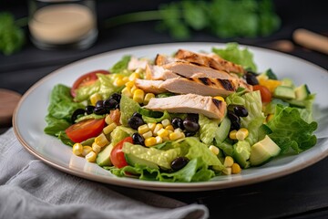 delicious and healthy chicken salad on a white plate. Generative AI