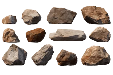 Fotobehang Cappuccino A collection of large rock stones isolated on a transparent background, Generative Ai