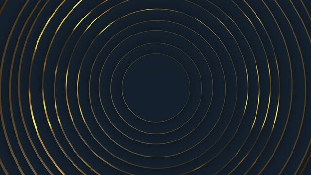 Dark blue and golden abstract luxury circular seamless looped animated background. For presentation, event party text backdrop.Seamless looping. Blank frame. Video animation 4K (3840x2160p).