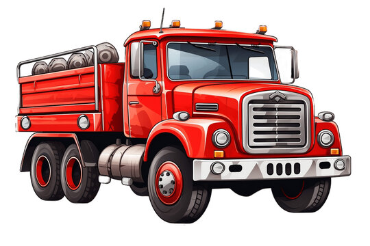 A vibrant red truck on a clean transparent background, Generative Ai