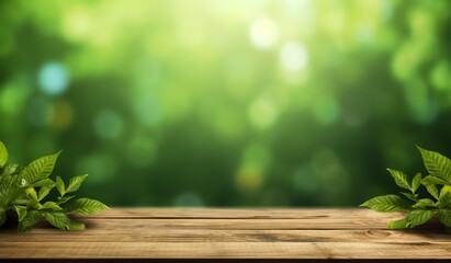 Obraz na płótnie Canvas a green leaf on a wooden surface