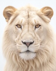 a close up of a white lion