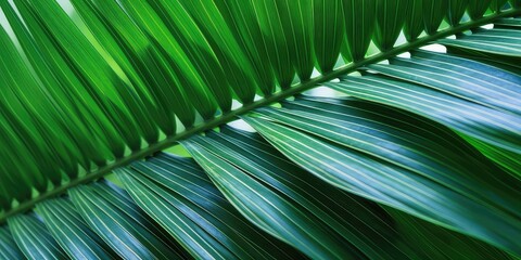 Generative AL. Close-up of palm leaf. Green background of fresh tropical leaf. 