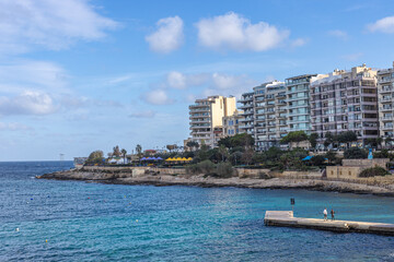 Sliema, Malta - December 23 2022 "Beautiful architecture and coast of Sliema in Malta"