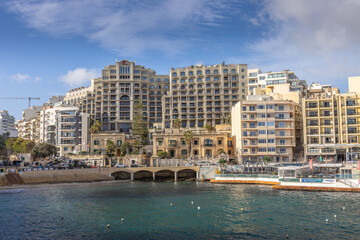 Sliema, Malta - December 23 2022 "Beautiful architecture and coast of Sliema in Malta"