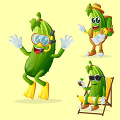 Cute cucumber characters on vacation