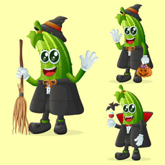 Cute cucumber characters on Halloween