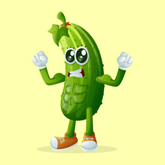 Cute cucumber character showing off his muscles