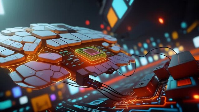 Futuristic brain artificial intelligence with neural connections with digital data transfer 3D video animation background