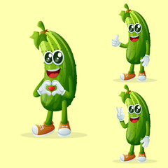 Fototapeta na wymiar Cute cucumber characters making playful hand signs