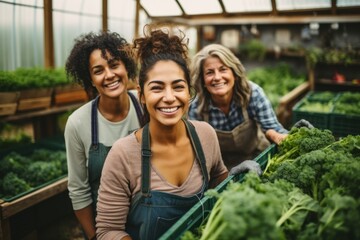 Happy multiethnic female farmer working inside the greenhouse