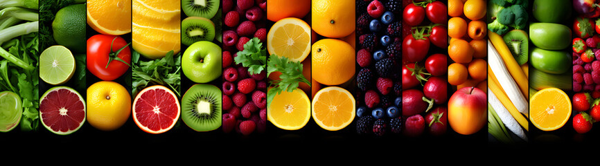 Collection with different fruits and vegetable banner