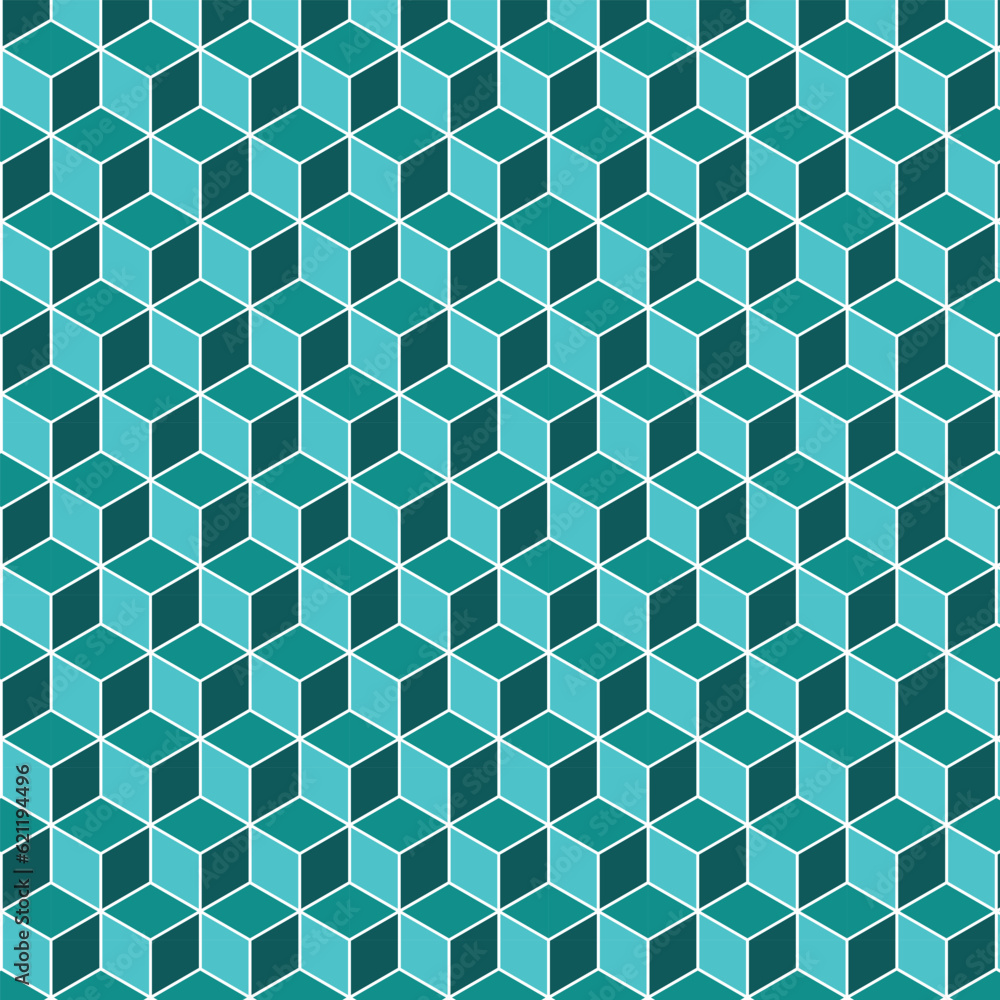 Poster abstract seamless geometric teal cube pattern.