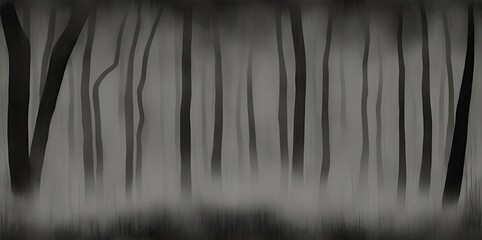 Mystical forest in grey-black color. Foggy forest without leaves.