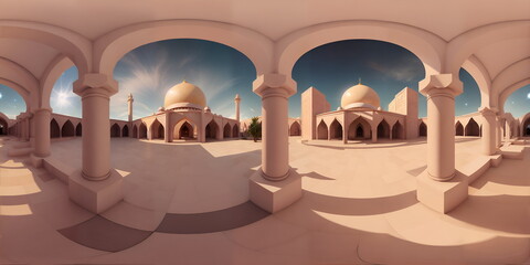 Premium  3d illustration of a mosque with a gate in the middle great Architecture like Badshahi masjid Mughal empire Pakistan,india , generative ai