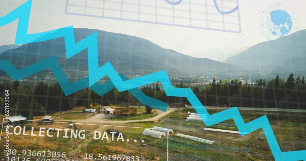 Poster Animation of blue lines and data processing over landscape