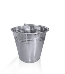 empty metal bucket on white background