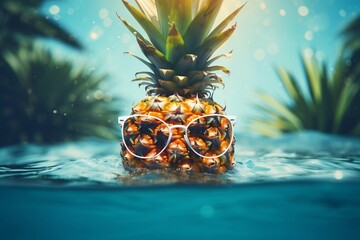 A stylish tropical pineapple with a cool summer vibe, Generative Ai