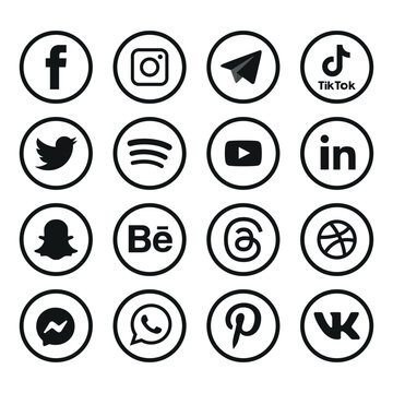 Black and white Social media icons set Logo Vector Illustrator network
