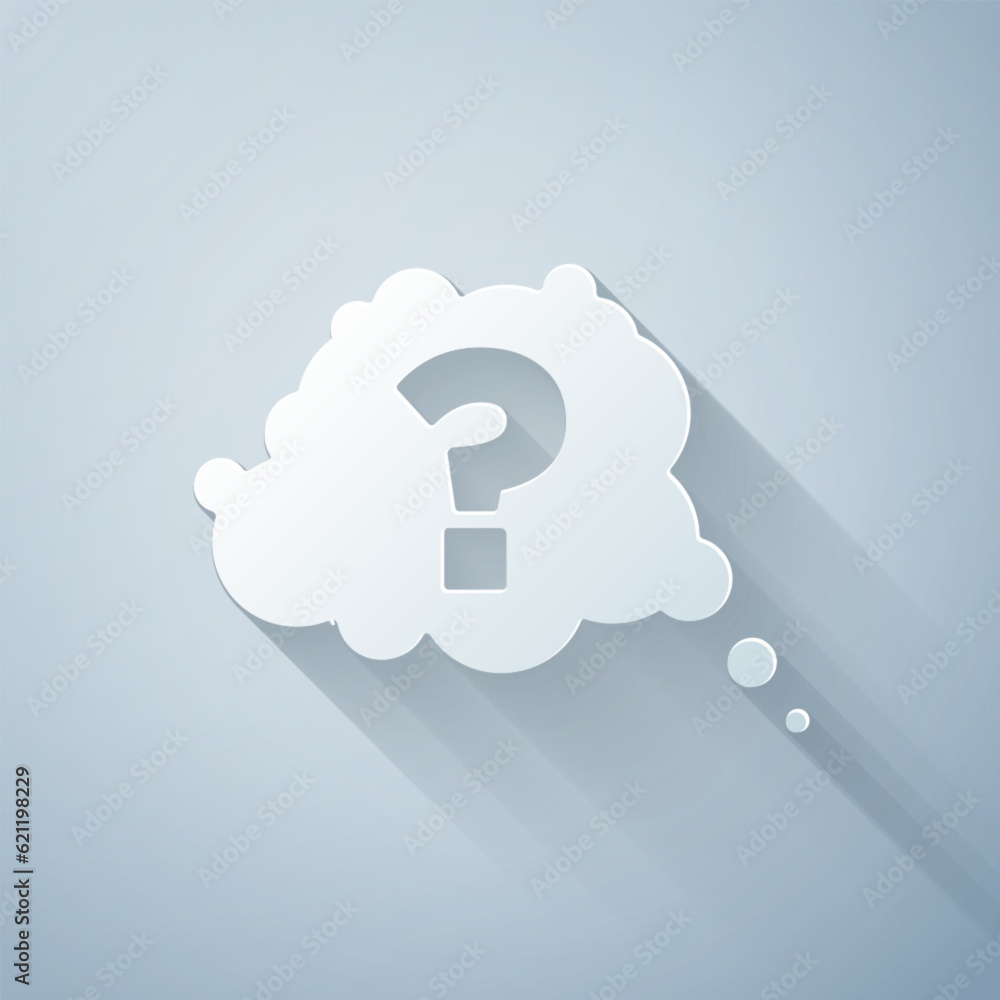 Poster paper cut question mark icon isolated on grey background. faq sign. copy files, chat speech bubble a