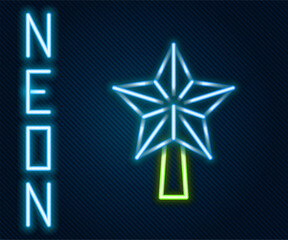 Obraz premium Glowing neon line Christmas star icon isolated on black background. Merry Christmas and Happy New Year. Colorful outline concept. Vector