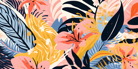 Modern exotic floral jungle pattern. Collage contemporary seamless collage pattern. Fashionable template for design