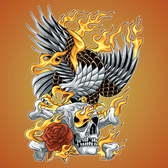 Eagle Skull Trad Tattoo 02 Illustration