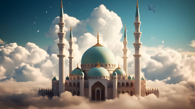 a beautiful mosque is clouds post for jummah mubarak