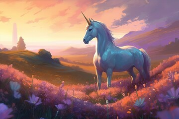 Obraz na płótnie Canvas majestic unicorn in a colorful meadow. Generative AI