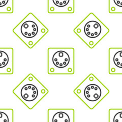 Line Drum machine icon isolated seamless pattern on white background. Musical equipment. Vector