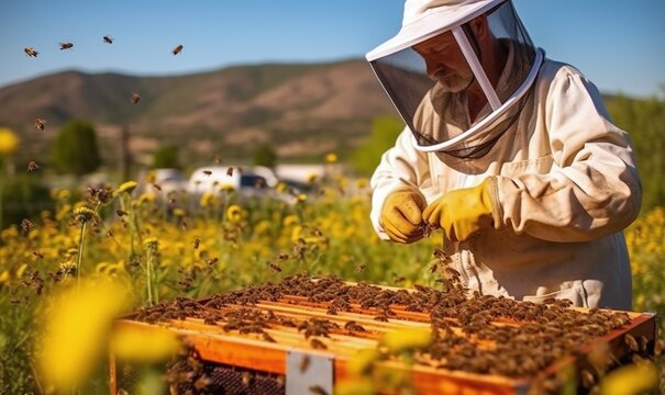 beekeeper working in the garden