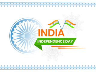 15 August Indian Independence Day vector illustration of Ashoka Chakra and tricolor flags.