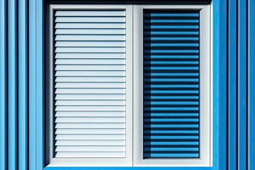 Fototapeta premium Blue Wall with a Window in Close-Up. Generative AI