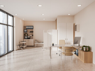 Fototapeta na wymiar Modern beige doctor office interior
