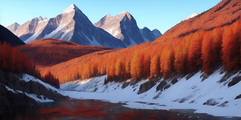 Fall highland forest landscape. AI generated illustration