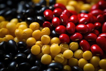 A close-up photograph highlighting the rich and diverse textures of different legume varieties, revealing their unique surface patterns in