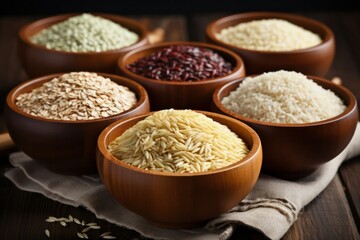 A photograph highlighting a market stand showcasing a variety of wholesome grains, from golden wheat to fragrant rice, representing the staple foods of different cultures in