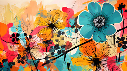 Vivid Floral Symphony. Seamless Wallpaper Pattern with Vibrant Flowers in Spring and Summer illustrations