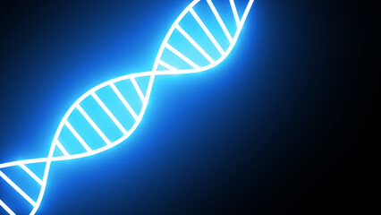 sky blue color neon dna strand, double helix structure. biology Science concept background. Polygonal DNA concept