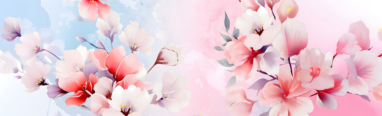 Dreamy Pastel floral background, Beautiful pink flowers on a soft pastel texture banner background