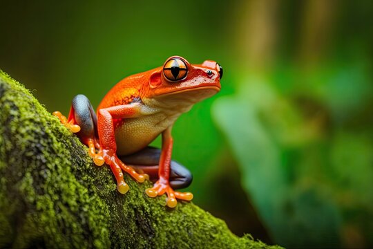 Red Frog Perched on a Tree Branch. Generative AI