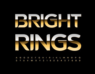 Vector Golden logo Bright Rings. Rich exclusive Font. Stylish Alphabet Letters, Numbers and Symbols.