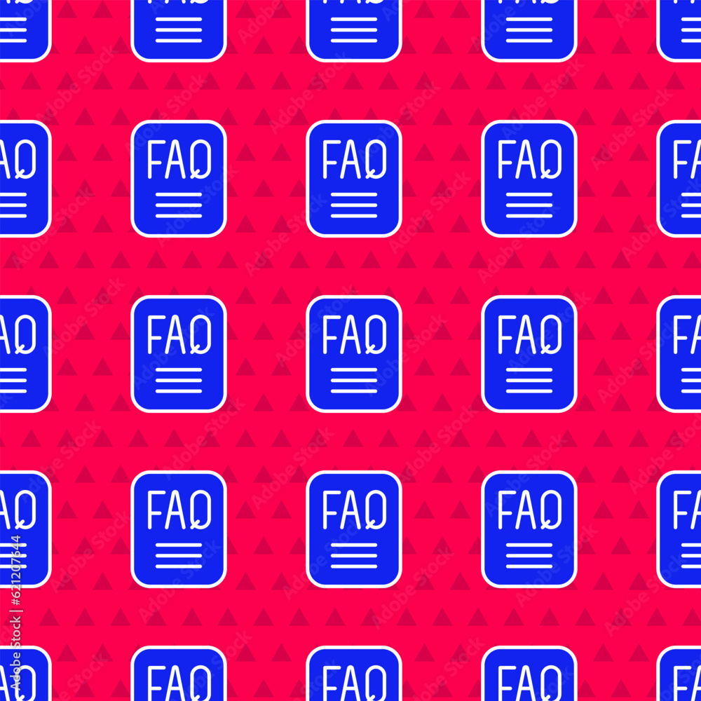 Poster blue speech bubble with text faq information icon isolated seamless pattern on red background. circl