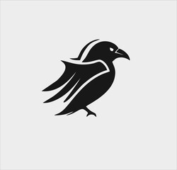 Raven bird icon vector silhouette, raven bird logo illustration design