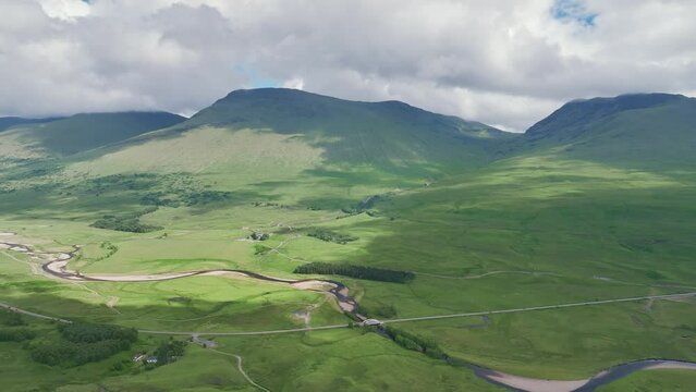 Loch Tulla and Beinn Dorain from a drone, Glen Coe, Highlands, Scotland, UK