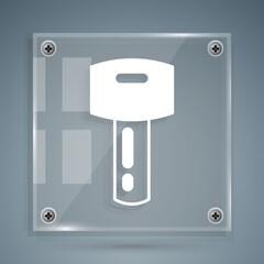 White Car key with remote icon isolated on grey background. Car key and alarm system. Square glass panels. Vector